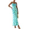 imagePRETTYGARDEN Womens Bodycon Maxi Dress 2025 Summer Floral Sundress Sleeveless Spaghetti Strap Cocktail Party DressLight Green Daisy