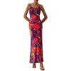 imagePRETTYGARDEN Womens Bodycon Maxi Dress 2025 Summer Floral Sundress Sleeveless Spaghetti Strap Cocktail Party DressNavy Red Floral