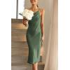 imagePRETTYGARDEN Womens Midi Satin Dress One Shoulder Spaghetti Strap Backless Ruched Summer Bodycon DressesArmy Green