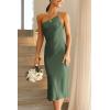 imagePRETTYGARDEN Womens Midi Satin Dress One Shoulder Spaghetti Strap Backless Ruched Summer Bodycon DressesArmy Green