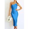 imagePRETTYGARDEN Womens Midi Satin Dress One Shoulder Spaghetti Strap Backless Ruched Summer Bodycon DressesBlue