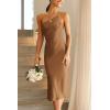 imagePRETTYGARDEN Womens Midi Satin Dress One Shoulder Spaghetti Strap Backless Ruched Summer Bodycon DressesBrown