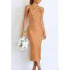 imagePRETTYGARDEN Womens Midi Satin Dress One Shoulder Spaghetti Strap Backless Ruched Summer Bodycon DressesChampagne