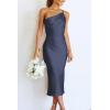 imagePRETTYGARDEN Womens Midi Satin Dress One Shoulder Spaghetti Strap Backless Ruched Summer Bodycon DressesDark Grey Blue