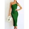 imagePRETTYGARDEN Womens Midi Satin Dress One Shoulder Spaghetti Strap Backless Ruched Summer Bodycon DressesGreen