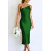 imagePRETTYGARDEN Womens Midi Satin Dress One Shoulder Spaghetti Strap Backless Ruched Summer Bodycon DressesGreen
