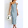 imagePRETTYGARDEN Womens Midi Satin Dress One Shoulder Spaghetti Strap Backless Ruched Summer Bodycon DressesLight Blue