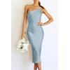 imagePRETTYGARDEN Womens Midi Satin Dress One Shoulder Spaghetti Strap Backless Ruched Summer Bodycon DressesLight Blue