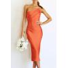 imagePRETTYGARDEN Womens Midi Satin Dress One Shoulder Spaghetti Strap Backless Ruched Summer Bodycon DressesOrange
