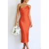 imagePRETTYGARDEN Womens Midi Satin Dress One Shoulder Spaghetti Strap Backless Ruched Summer Bodycon DressesOrange