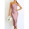 imagePRETTYGARDEN Womens Midi Satin Dress One Shoulder Spaghetti Strap Backless Ruched Summer Bodycon DressesPink