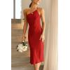 imagePRETTYGARDEN Womens Midi Satin Dress One Shoulder Spaghetti Strap Backless Ruched Summer Bodycon DressesRed