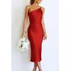 imagePRETTYGARDEN Womens Midi Satin Dress One Shoulder Spaghetti Strap Backless Ruched Summer Bodycon DressesRed