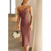 imagePRETTYGARDEN Womens Midi Satin Dress One Shoulder Spaghetti Strap Backless Ruched Summer Bodycon DressesRed Brown