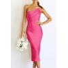 imagePRETTYGARDEN Womens Midi Satin Dress One Shoulder Spaghetti Strap Backless Ruched Summer Bodycon DressesRose Red