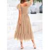 imagePRETTYGARDEN Womens Smocked Midi Tulle Dress 2025 Summer Puffy Short Sleeve Square Neck Ruffle Wedding Guest Party DressesApricot