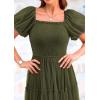 imagePRETTYGARDEN Womens Smocked Midi Tulle Dress 2025 Summer Puffy Short Sleeve Square Neck Ruffle Wedding Guest Party DressesArmy Green
