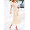 imagePRETTYGARDEN Womens Smocked Midi Tulle Dress 2025 Summer Puffy Short Sleeve Square Neck Ruffle Wedding Guest Party DressesBeige