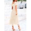 imagePRETTYGARDEN Womens Smocked Midi Tulle Dress 2025 Summer Puffy Short Sleeve Square Neck Ruffle Wedding Guest Party DressesBeige