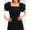 imagePRETTYGARDEN Womens Smocked Midi Tulle Dress 2025 Summer Puffy Short Sleeve Square Neck Ruffle Wedding Guest Party DressesBlack