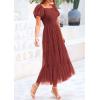 imagePRETTYGARDEN Womens Smocked Midi Tulle Dress 2025 Summer Puffy Short Sleeve Square Neck Ruffle Wedding Guest Party DressesBrick Red