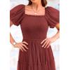 imagePRETTYGARDEN Womens Smocked Midi Tulle Dress 2025 Summer Puffy Short Sleeve Square Neck Ruffle Wedding Guest Party DressesBrick Red