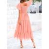 imagePRETTYGARDEN Womens Smocked Midi Tulle Dress 2025 Summer Puffy Short Sleeve Square Neck Ruffle Wedding Guest Party DressesCoral Pink