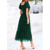 imagePRETTYGARDEN Womens Smocked Midi Tulle Dress 2025 Summer Puffy Short Sleeve Square Neck Ruffle Wedding Guest Party DressesDark Green