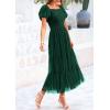 imagePRETTYGARDEN Womens Smocked Midi Tulle Dress 2025 Summer Puffy Short Sleeve Square Neck Ruffle Wedding Guest Party DressesDark Green