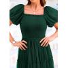 imagePRETTYGARDEN Womens Smocked Midi Tulle Dress 2025 Summer Puffy Short Sleeve Square Neck Ruffle Wedding Guest Party DressesDark Green