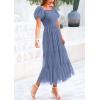 imagePRETTYGARDEN Womens Smocked Midi Tulle Dress 2025 Summer Puffy Short Sleeve Square Neck Ruffle Wedding Guest Party DressesGrey Blue
