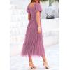 imagePRETTYGARDEN Womens Smocked Midi Tulle Dress 2025 Summer Puffy Short Sleeve Square Neck Ruffle Wedding Guest Party DressesGrey Purple
