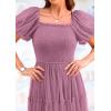 imagePRETTYGARDEN Womens Smocked Midi Tulle Dress 2025 Summer Puffy Short Sleeve Square Neck Ruffle Wedding Guest Party DressesGrey Purple