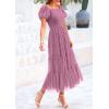imagePRETTYGARDEN Womens Smocked Midi Tulle Dress 2025 Summer Puffy Short Sleeve Square Neck Ruffle Wedding Guest Party DressesGrey Purple
