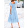 imagePRETTYGARDEN Womens Smocked Midi Tulle Dress 2025 Summer Puffy Short Sleeve Square Neck Ruffle Wedding Guest Party DressesLight Blue