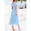 imagePRETTYGARDEN Womens Smocked Midi Tulle Dress 2025 Summer Puffy Short Sleeve Square Neck Ruffle Wedding Guest Party DressesLight Blue