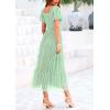 imagePRETTYGARDEN Womens Smocked Midi Tulle Dress 2025 Summer Puffy Short Sleeve Square Neck Ruffle Wedding Guest Party DressesLight Green