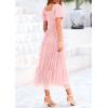 imagePRETTYGARDEN Womens Smocked Midi Tulle Dress 2025 Summer Puffy Short Sleeve Square Neck Ruffle Wedding Guest Party DressesLight Pink