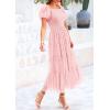 imagePRETTYGARDEN Womens Smocked Midi Tulle Dress 2025 Summer Puffy Short Sleeve Square Neck Ruffle Wedding Guest Party DressesLight Pink