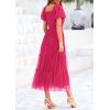 imagePRETTYGARDEN Womens Smocked Midi Tulle Dress 2025 Summer Puffy Short Sleeve Square Neck Ruffle Wedding Guest Party DressesRose Red