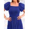 imagePRETTYGARDEN Womens Smocked Midi Tulle Dress 2025 Summer Puffy Short Sleeve Square Neck Ruffle Wedding Guest Party DressesRoyal Blue