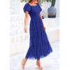 imagePRETTYGARDEN Womens Smocked Midi Tulle Dress 2025 Summer Puffy Short Sleeve Square Neck Ruffle Wedding Guest Party DressesRoyal Blue