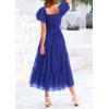 imagePRETTYGARDEN Womens Smocked Midi Tulle Dress 2025 Summer Puffy Short Sleeve Square Neck Ruffle Wedding Guest Party DressesRoyal Blue