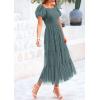 imagePRETTYGARDEN Womens Smocked Midi Tulle Dress 2025 Summer Puffy Short Sleeve Square Neck Ruffle Wedding Guest Party DressesSage Green