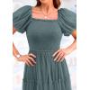 imagePRETTYGARDEN Womens Smocked Midi Tulle Dress 2025 Summer Puffy Short Sleeve Square Neck Ruffle Wedding Guest Party DressesSage Green