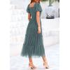imagePRETTYGARDEN Womens Smocked Midi Tulle Dress 2025 Summer Puffy Short Sleeve Square Neck Ruffle Wedding Guest Party DressesSage Green