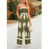 imagePRETTYGARDEN Womens Summer Boho Jumpsuits One Piece Beach Vacation Outfits Spaghetti Strap Wide Leg Pants RompersArmy Green