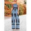 imagePRETTYGARDEN Womens Summer Boho Jumpsuits One Piece Beach Vacation Outfits Spaghetti Strap Wide Leg Pants RompersBlue Black Floral