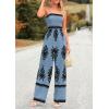 imagePRETTYGARDEN Womens Summer Boho Jumpsuits One Piece Beach Vacation Outfits Spaghetti Strap Wide Leg Pants RompersBlue Black Floral