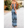 imagePRETTYGARDEN Womens Summer Boho Jumpsuits One Piece Beach Vacation Outfits Spaghetti Strap Wide Leg Pants RompersBlue Black Floral